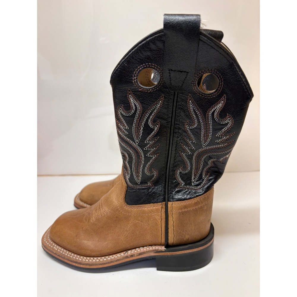 Old West Kids BSC1814 Brown Black Leather Square Toe Cowboy Boots Size 11D